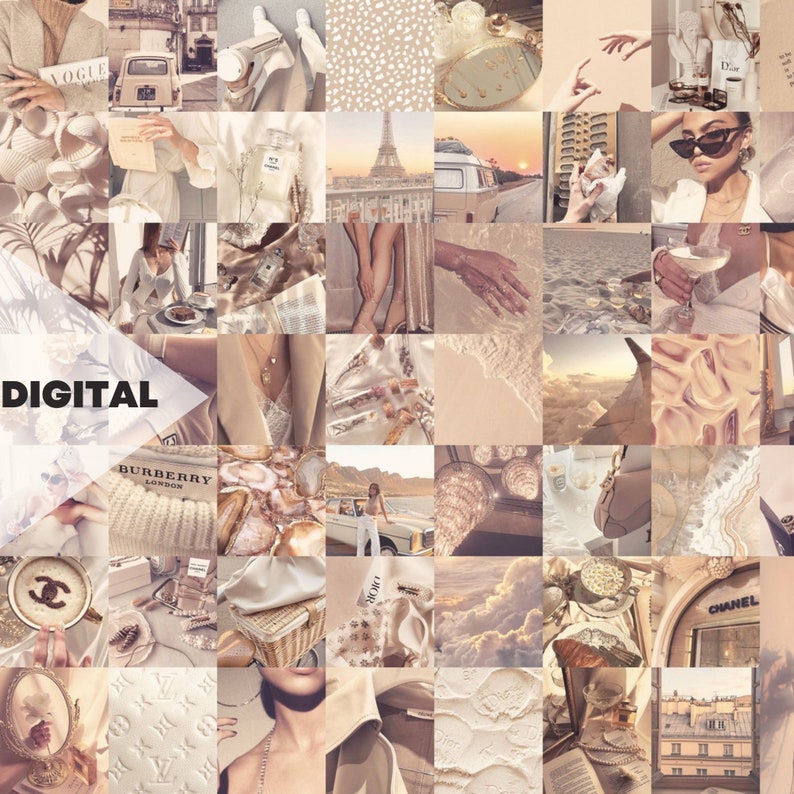 Boujee Beige Aesthetic Wall Collage Kit | 60pcs (Digital Download) 