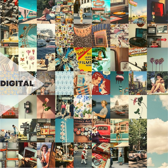 Vintage/50s Inspired Aesthetic Wall Collage Kit | 60pcs (digital