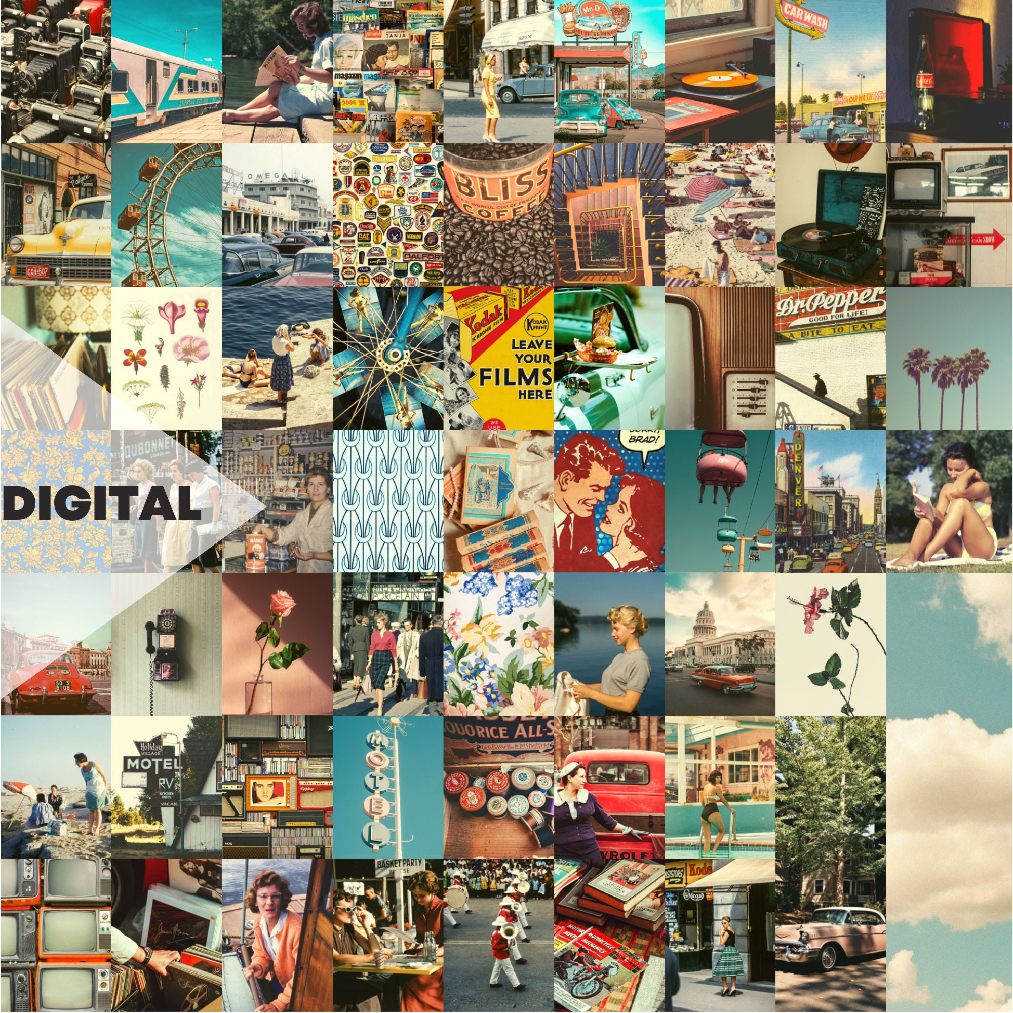 Vintage/50s Inspired Aesthetic Wall Collage Kit | 60pcs (digital