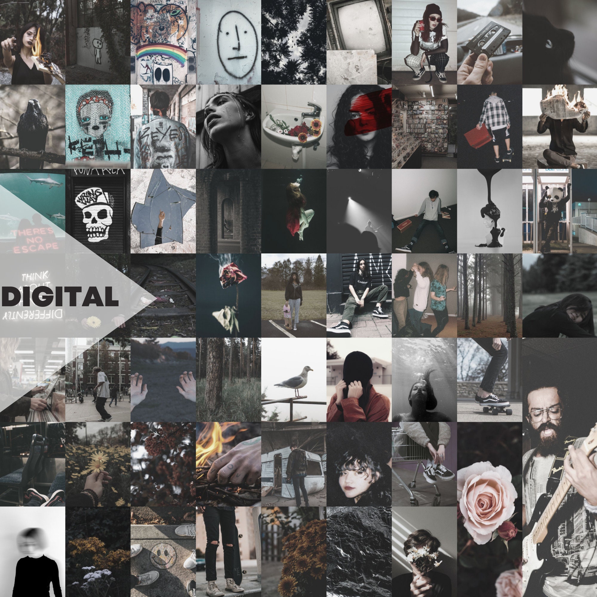 Grunge Aesthetic Wall Collage Kit 60pcs Digital Download Etsy 
