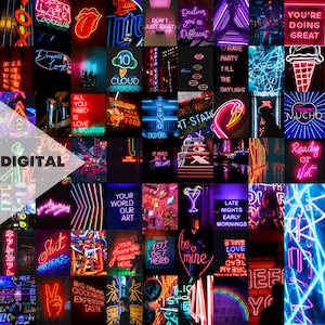 Neon Aesthetic Wall Collage Kit | 60pcs (Digital Download) | 4x6, 8x10