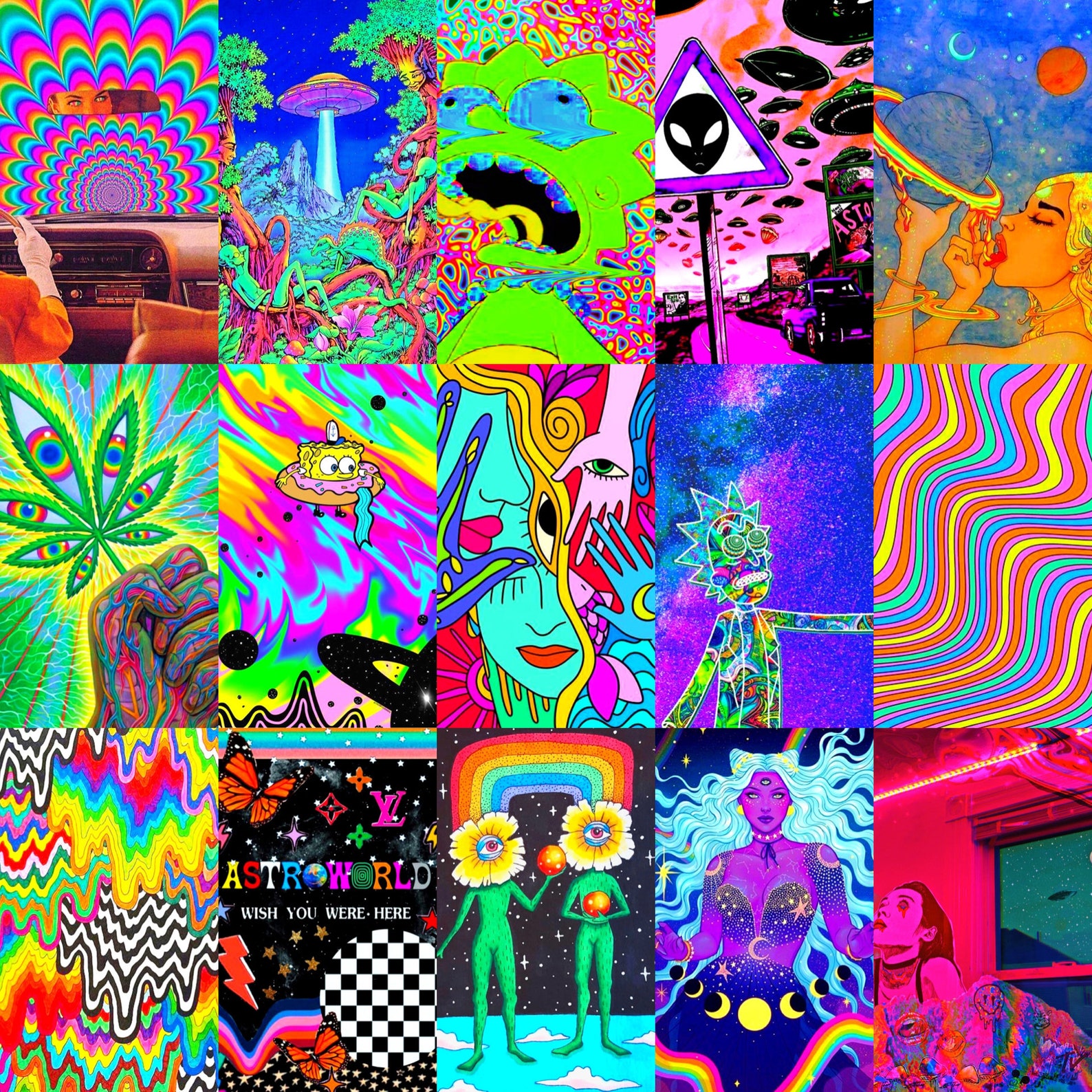 Trippy Psychedelic Aesthetic Wall Collage Kit 60pcs Etsy