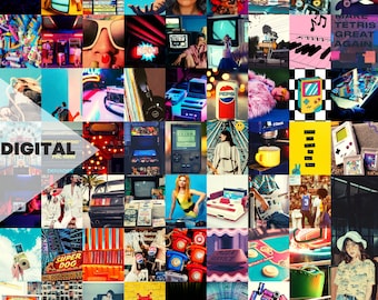 Retro/80s Inspired Aesthetic Wall Collage Kit | 60pcs (Digital Download) | 4x6, 8x10