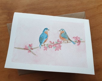 Watercolour lovebirds card | Handmade | Valentines