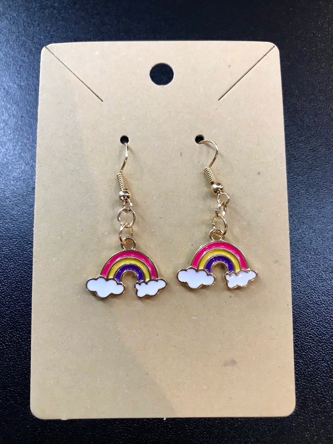 Handmade Rainbow cloud dangle/drop earrings gold cute light | Etsy