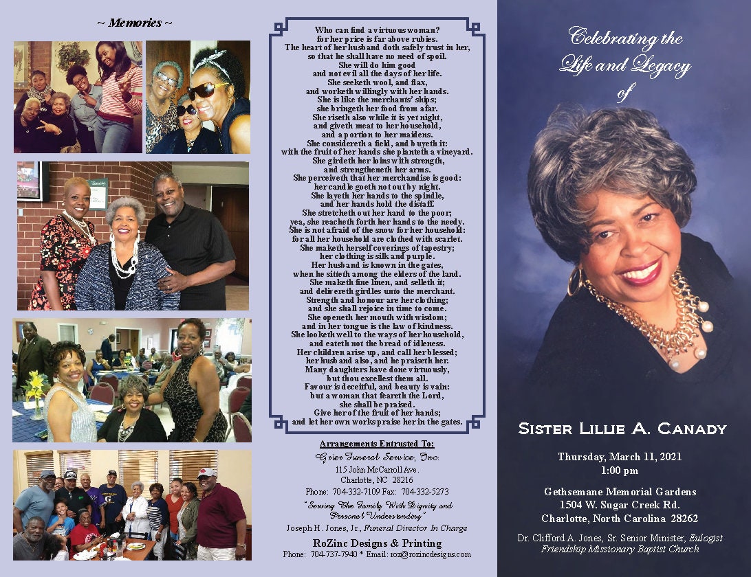 Personalized Programs/obituaries, Bookmarks, Banners, and Portraits for