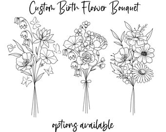 DIGITAL Custom Family Birth Flower Bouquet | Custom Birth Month Flower | Birth Flower Bouquet Print | Minimalist Design | A4-A3 SIZE