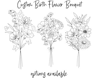 DIGITAL Custom Family Birth Flower Bouquet | Custom Birth Month Flower | Birth Flower Bouquet Print | Minimalist Design | A4-A3 SIZE