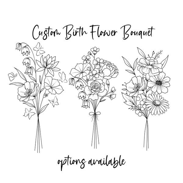 Bouquet de fleurs de naissance personnalisé NUMÉRIQUE | Fleur personnalisée pour le mois de naissance | Impression bouquet de fleurs de naissance | Design minimaliste | FORMAT A4-A3