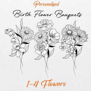 DIGITAL Custom Family Birth Flower Bouquet, Custom Birth Month Flower, Minimalist Design, Birth Flower Bouquet Print, A4-A3 size, SVG, PDF