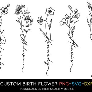 Custom Name Design 4, Tattoo Design Custom, Birth Flower Tattoo, Birth Flower Name, Tattoo Commission svg, Custom SVG Design, Floral Name