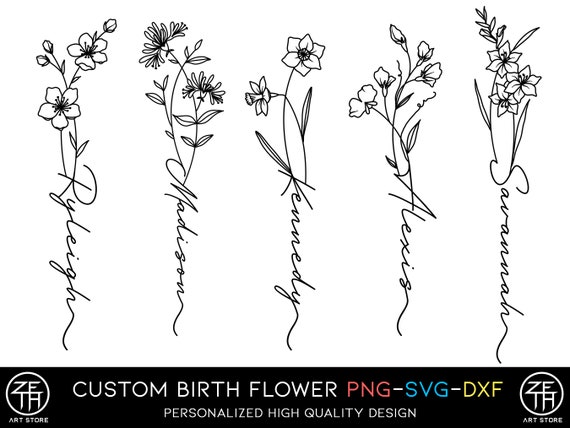 24 Birth Month Flower Bouquet 13 Day Turnaround  Etsy  Birth flower  tattoos Wildflower tattoo Birth flowers