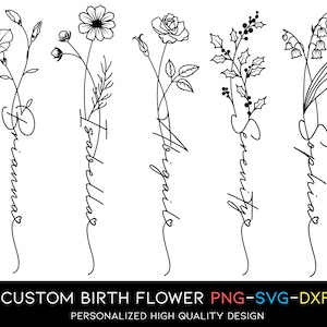 Personalized Tattoo Design, Custom Name Design, Birth Flower Tattoo, Birth Flower Name, Tattoo Commission, Flower Name SVG, Bouquet Tattoo