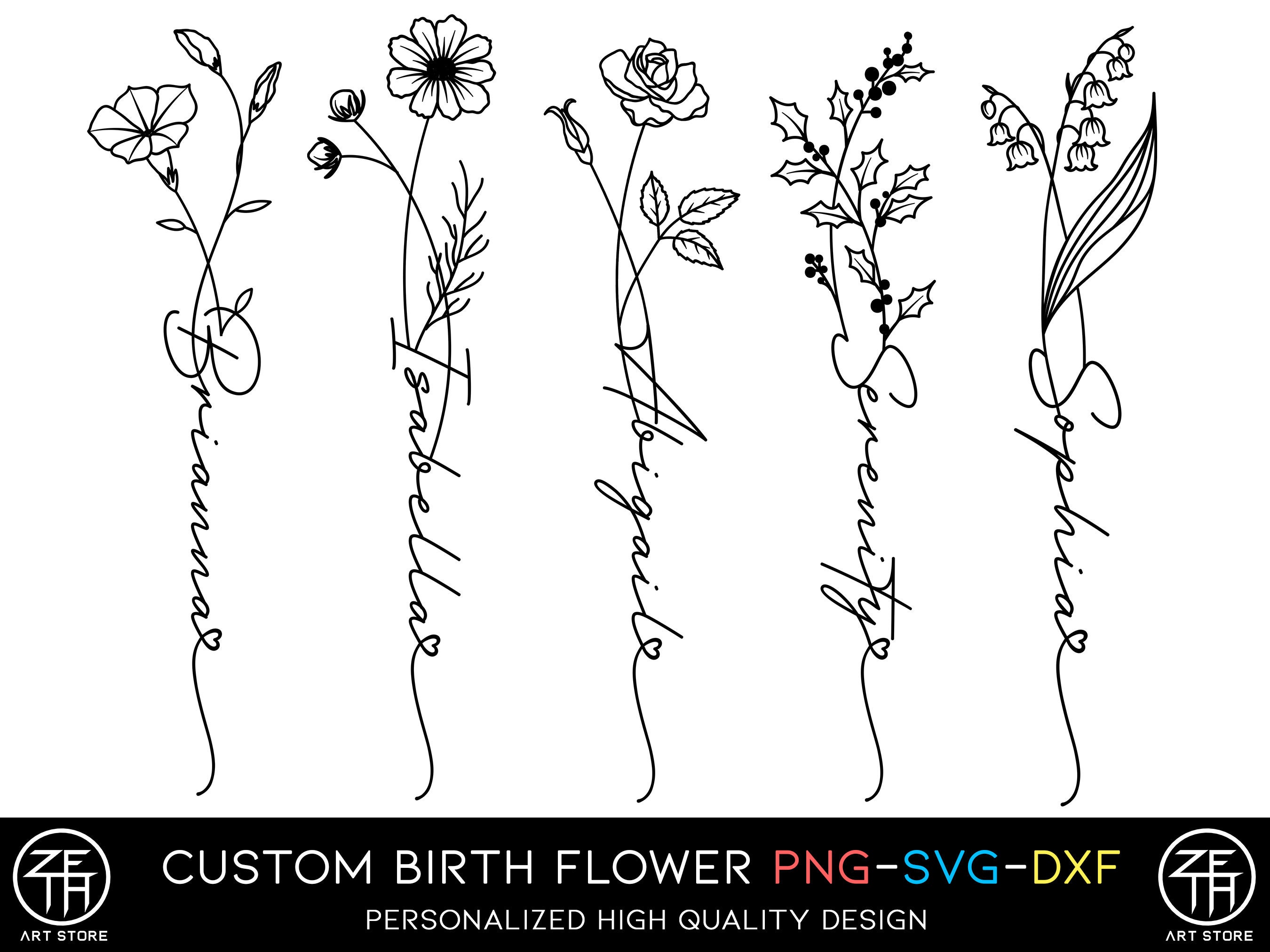 Birth Flower Tattoo with Name Ideas