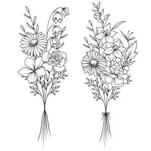 Individueller Geburtsblumenstrauß, Familie Geburtsmonat Tattoo-Design, Bis zu 10 Blumen, Blumenstrauß-Druck, Florales Tattoo-Design, Digitaldruck Bild 2