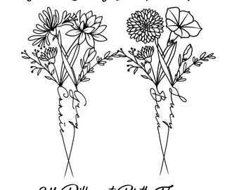 2 Namen Geburt Monat Blumen Tattoo Art | Kundenspezifisches Namensdesign | Paar Familie Tattoo Design | Geschenk für Sie | Geschenk für Ihn | Digitaler Download