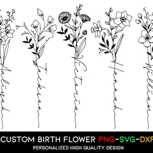 Birth Flower Name Tattoo Design, Custom Tattoo Commission, Floral Tattoo Design, Digital Download, Flower SVG, Custom Name Flower Bouquet