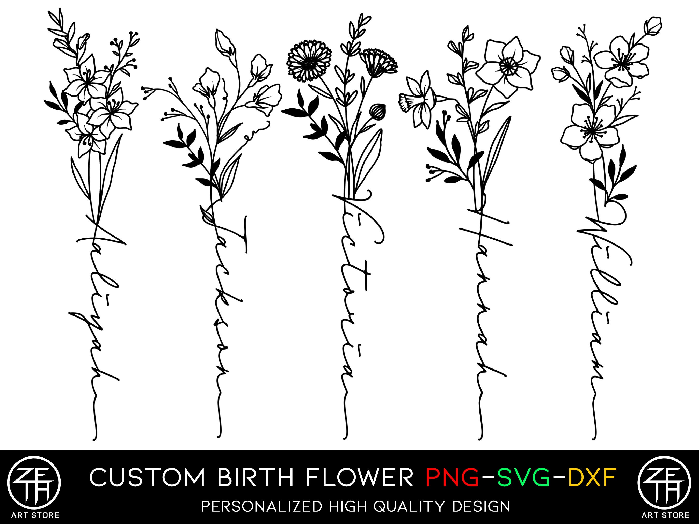 Custom Name Design 7 Tattoo Design Custom Birth Flower - Etsy Singapore