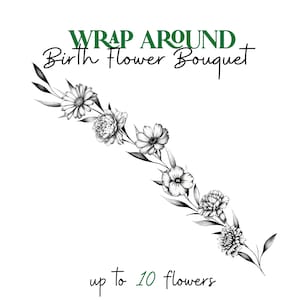 Wrist Wrap Birth Flower Tattoo Design, Personalized Birth Flower Bouquet, Grandma Garden Personalized Family Flowers Print, Digital Download