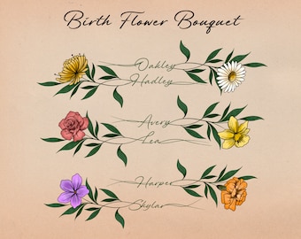 Custom Birth Flower Tattoo Design: Family Name Art (Digital Download)