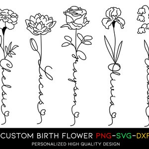 Custom Name Design 5, Personalized Tattoo Design, Custom Birth Flower Tattoo Design, Birth Flower Name, svg, png, name with heart and flower