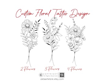 Custom Birth Flower Tattoo Design: Fine Line Floral Art (Digital Download)