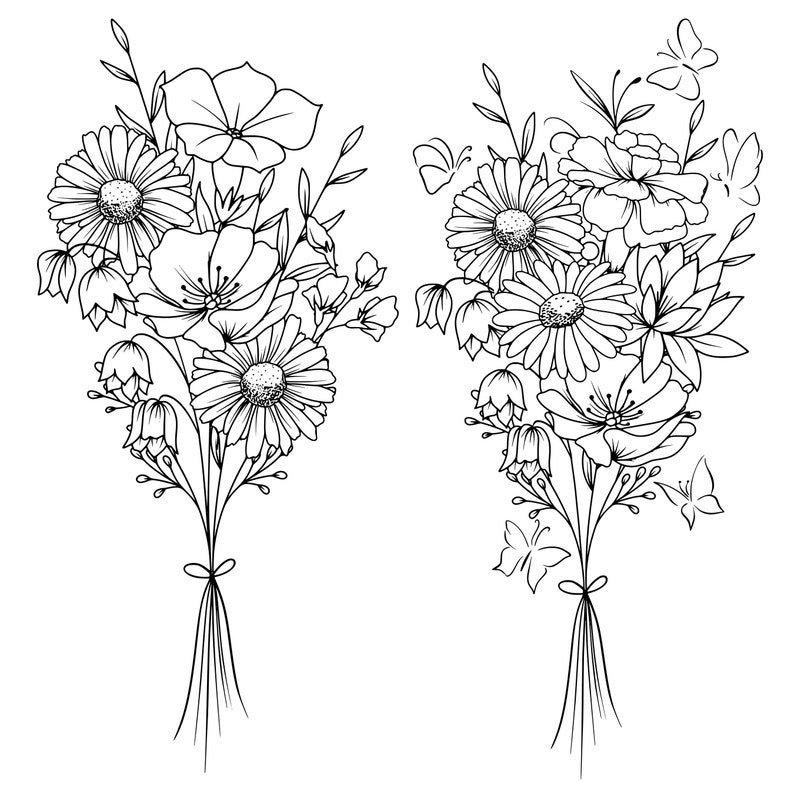 Individueller Geburtsblumenstrauß, Familie Geburtsmonat Tattoo-Design, Bis zu 10 Blumen, Blumenstrauß-Druck, Florales Tattoo-Design, Digitaldruck Bild 9