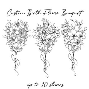 Custom Birth Flower Family Bouquet, Birth Month Tattoo Design, Up to 10 Flowers, Flower Bouquet Print, Floral Tattoo Design, Digital Print