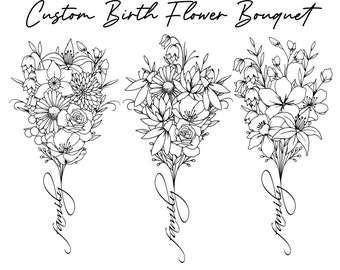 Custom Birth Flower Family Bouquet Tattoo Design (Digital Print)