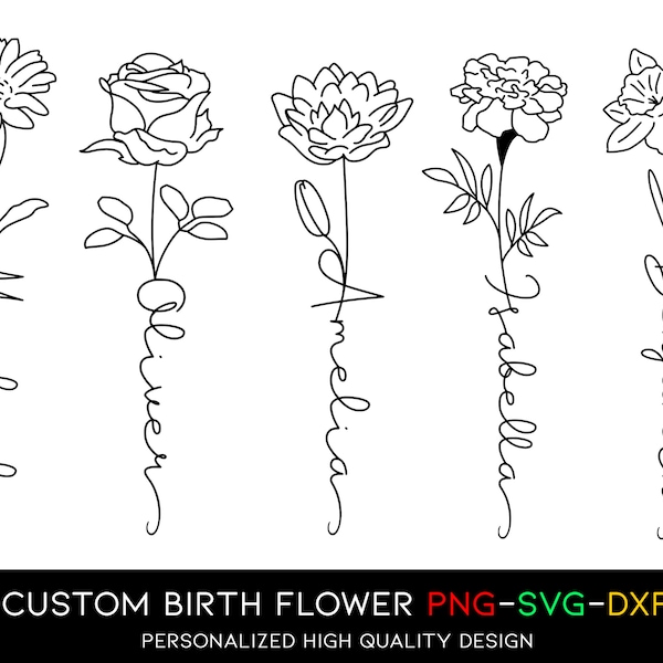 Custom Name Design 8, Tattoo Design Custom, Birth Flower Tattoo, Flower into Name, Tattoo Commission, Custom Name Flower, Floral Name Art