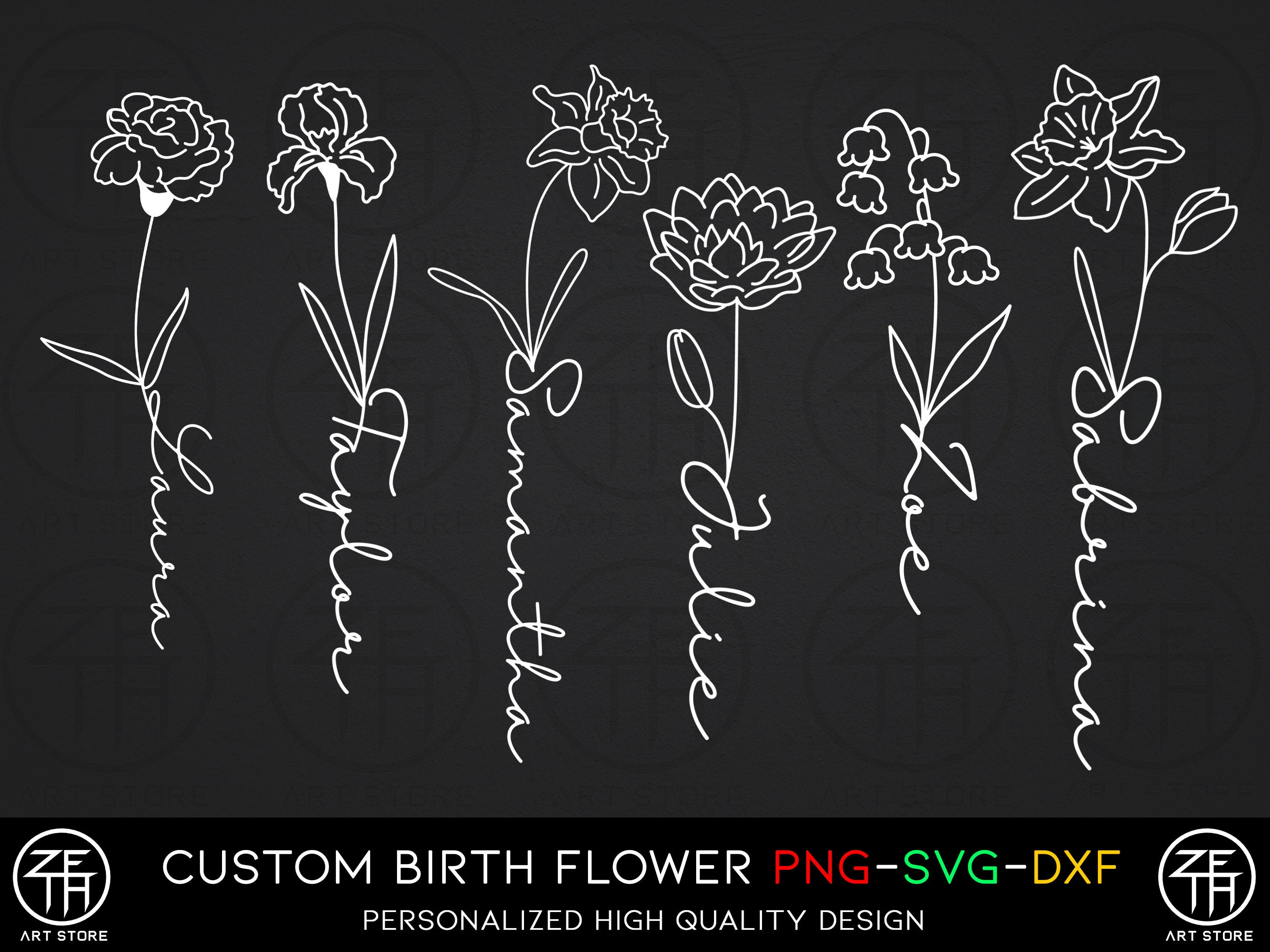 Custom Name Design Personalized Tattoo Design Birth Flower - Etsy