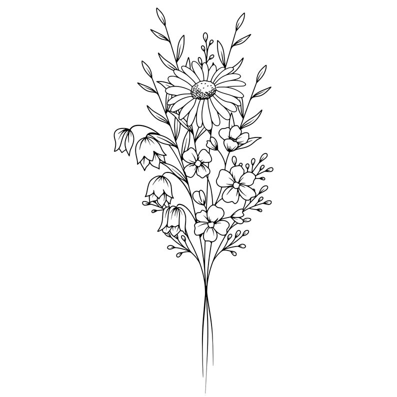 Individueller Geburtsblumenstrauß, Familie Geburtsmonat Tattoo-Design, Bis zu 10 Blumen, Blumenstrauß-Druck, Florales Tattoo-Design, Digitaldruck Bild 8