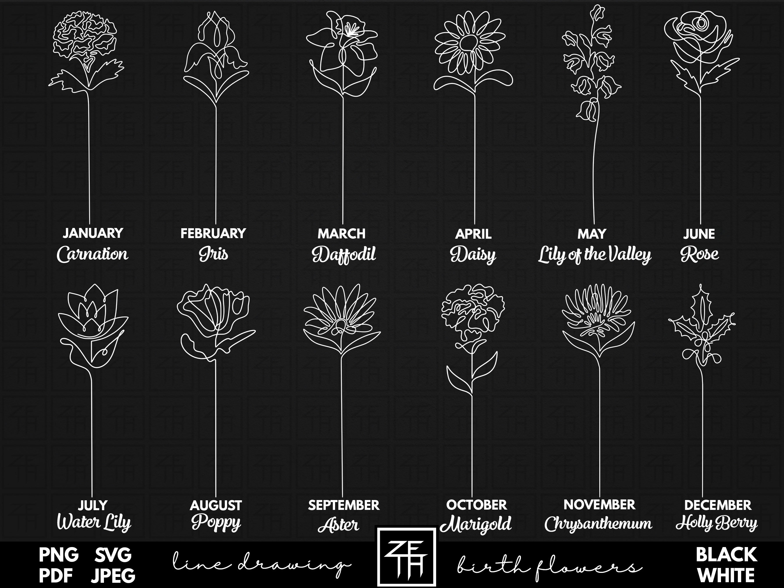 Birth Month Flower SVG Line Art Flowers Svg Birth Flowers Etsy UK