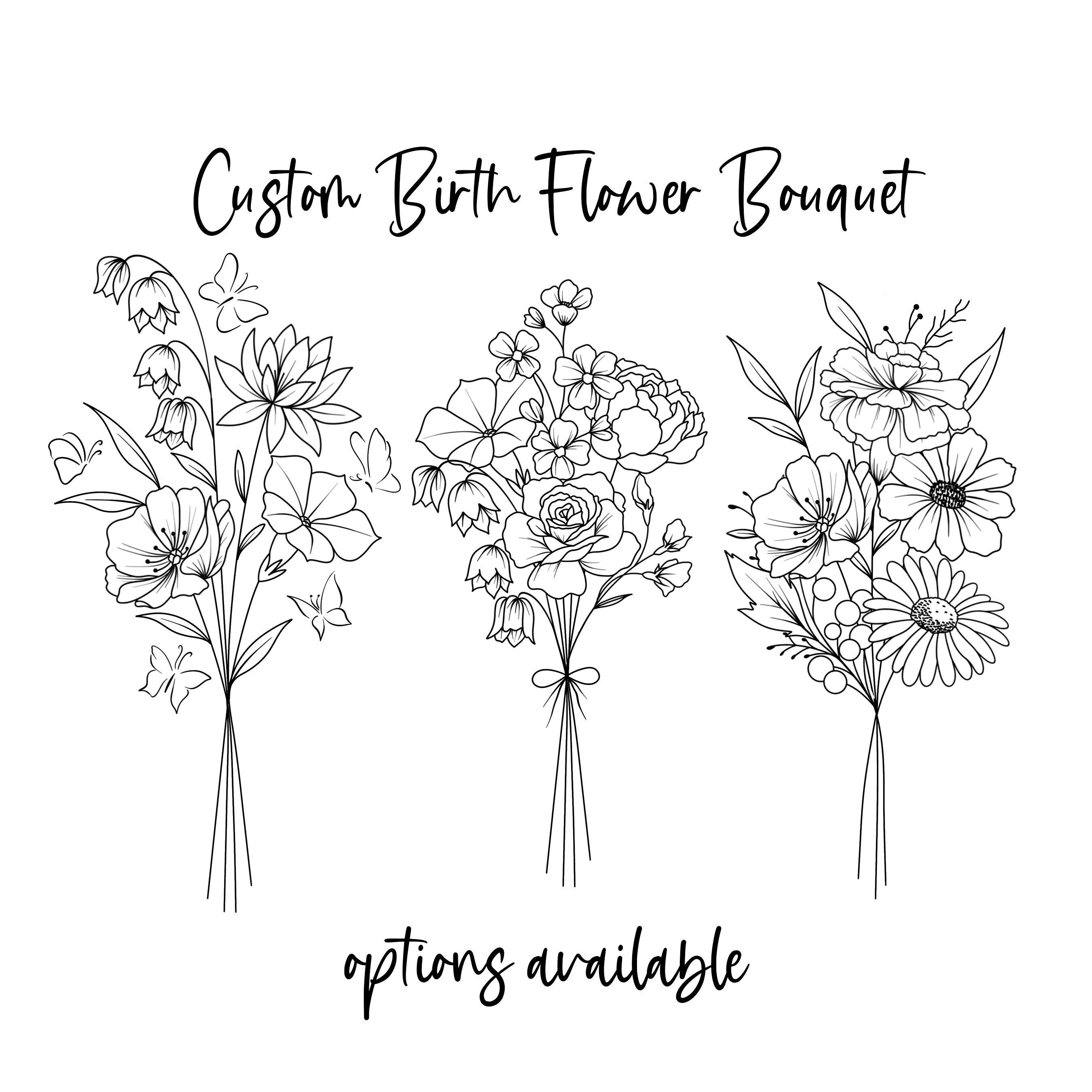 Ramo de flores de nacimiento familiar personalizado: Impresión artística  minimalista (descarga digital) - Etsy México, image size:2700x2700
