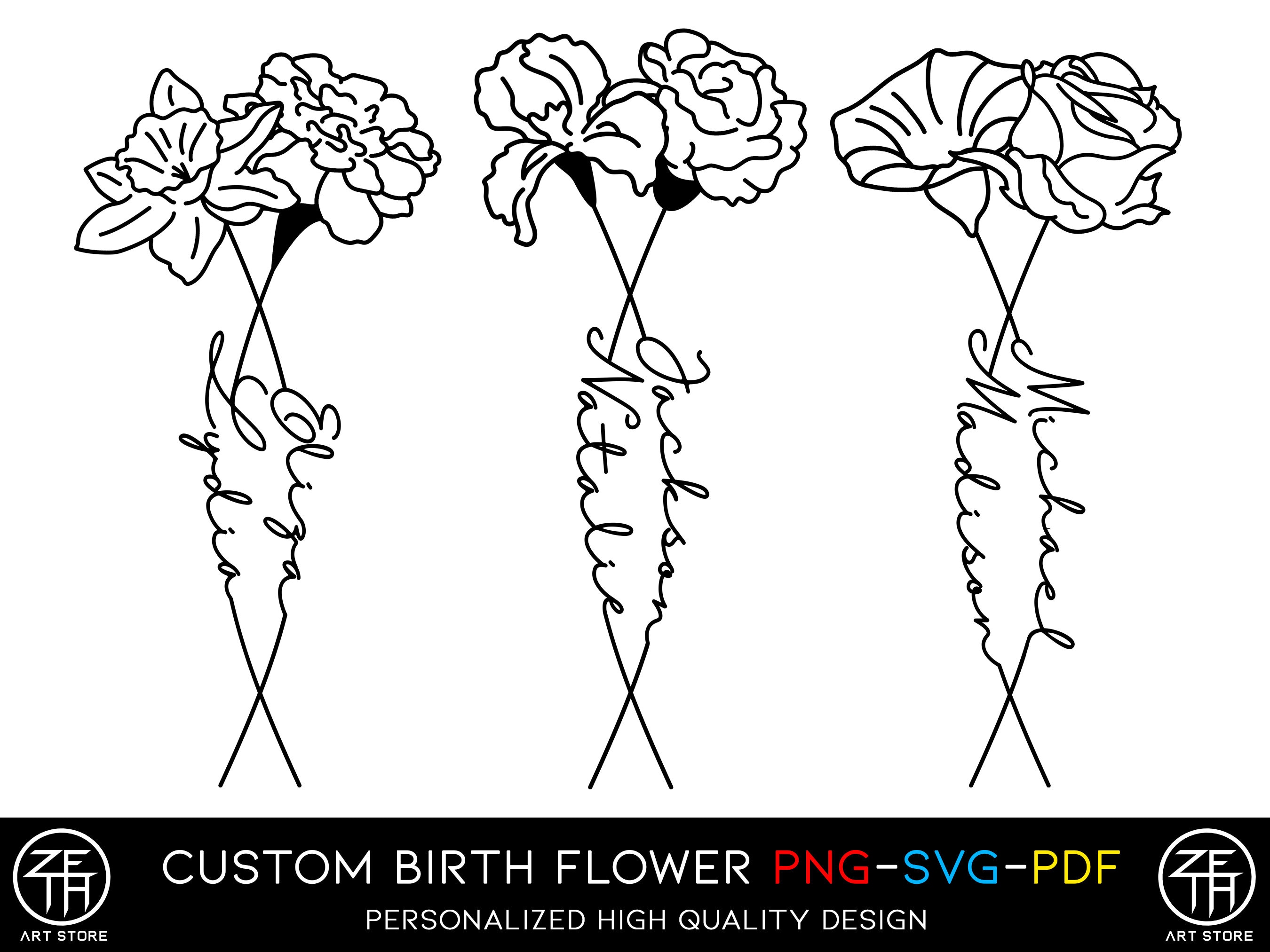 Custom Name Design 13 Tattoo Design Custom Birth Flower - Etsy Norway