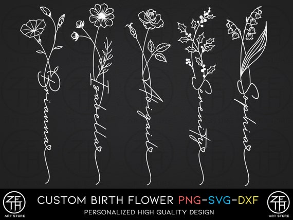 Buy Custom Name Design 3 Personalized Tattoo Design Birth Flower Online in India - Etsy Buy Custom Name Design 3 Personalized Tattoo Design Birth Flower Online in India - Etsy