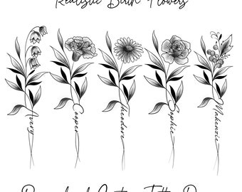 Personalized Birth Month Flower Tattoo Design: Custom Floral Name (Digital Download)