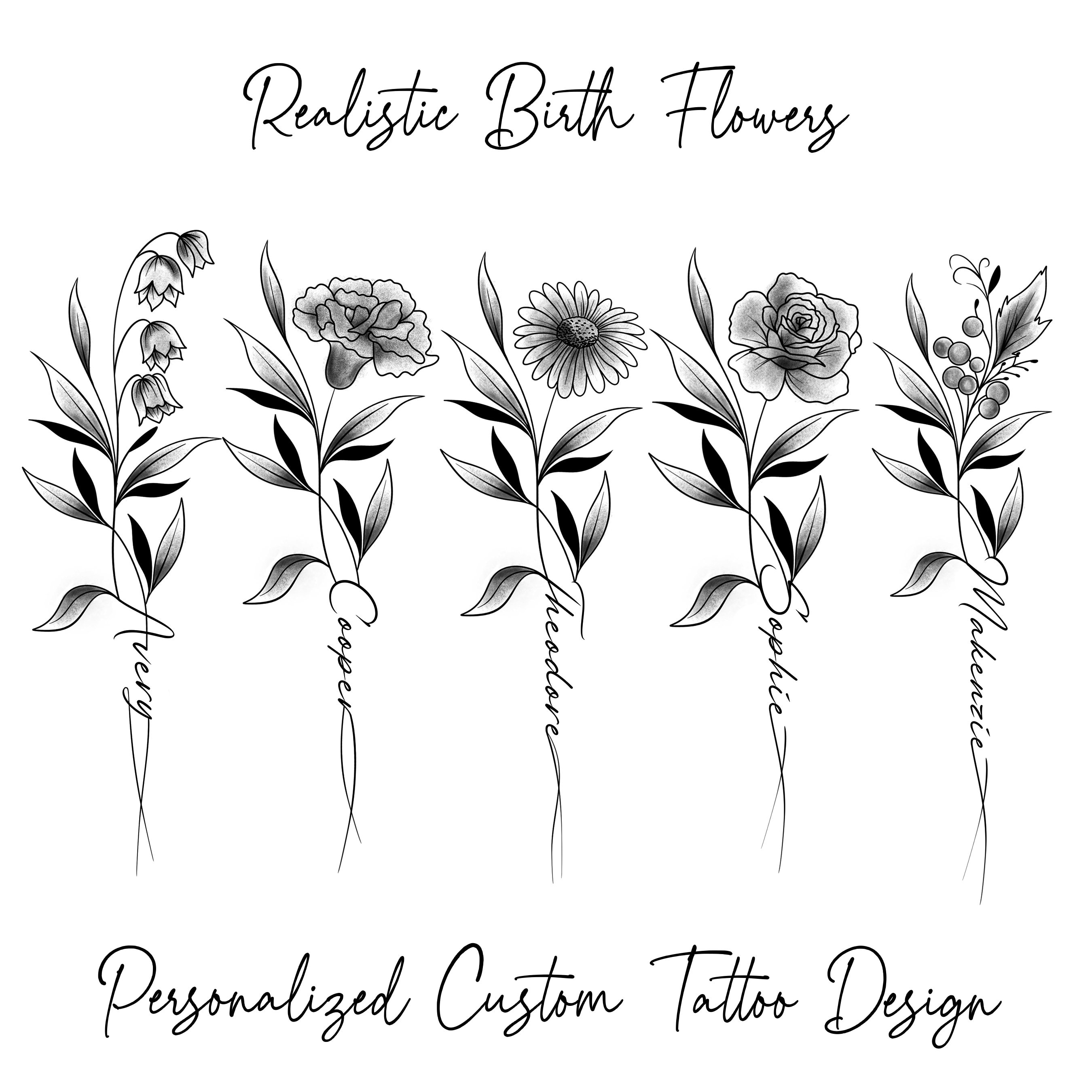 April Birth Flower Tattoo with Name