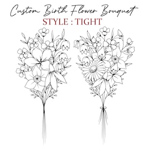 Benutzerdefinierte enge Geburt Blumenstrauß, Familie Blume Tattoo-Design, bis zu 10 Blumen, Blumenstrauß Print Floral Tattoo Design Digitaler Download