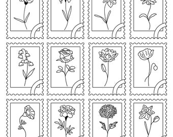 Paquete SVG de sellos florales del mes de nacimiento: Arte lineal floral (archivos digitales)