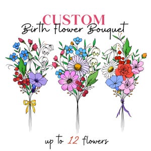 Custom Birth Flower Bouquet, Family Birth Month Tattoo Design, Flower Bouquet Print, Floral Tattoo Design, Personalized Family Digital Print
