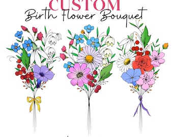 Custom Birth Flower Bouquet Tattoo Design: Family Digital Print (PDF & JPEG)