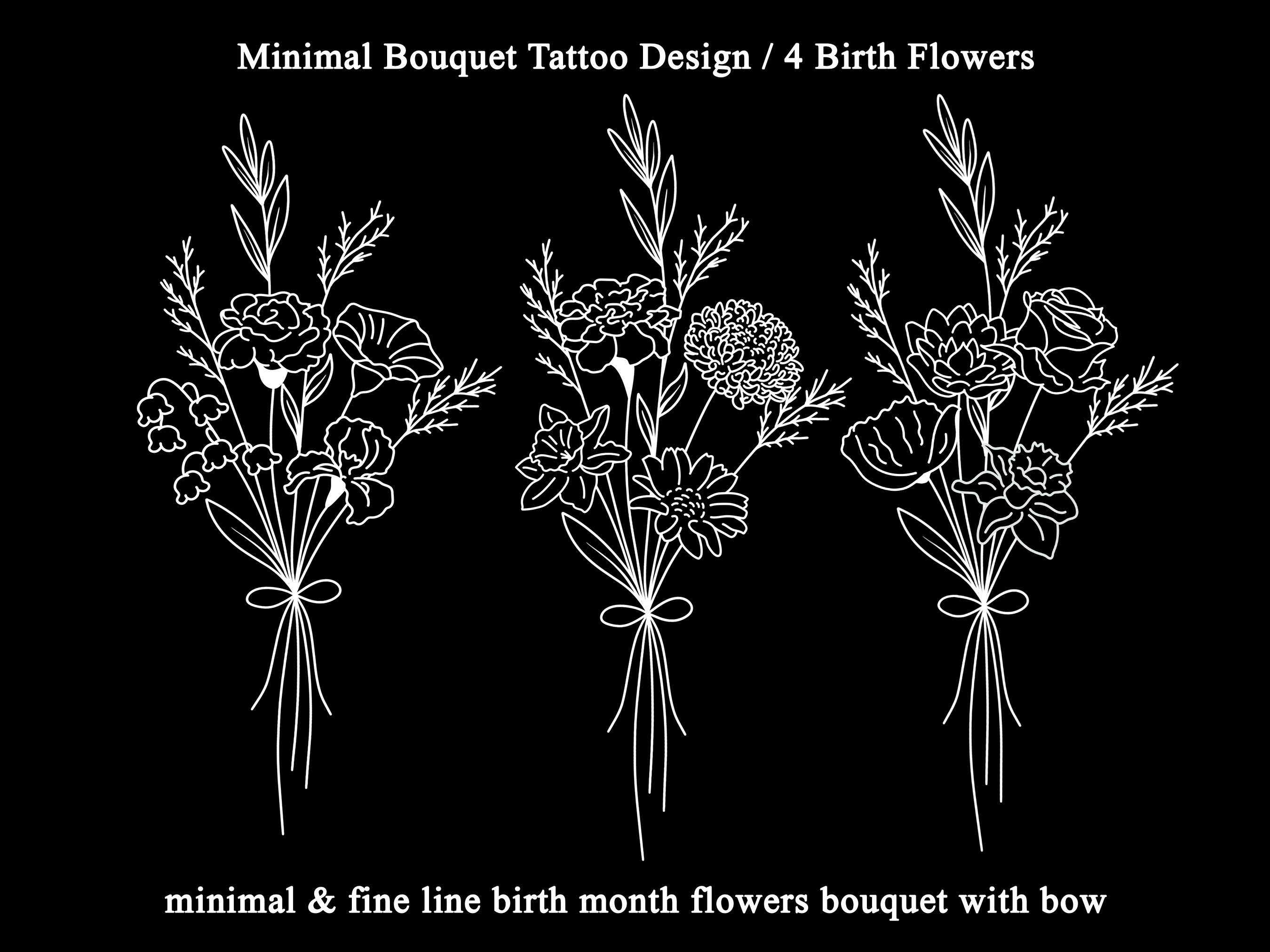 Fine Line Birth Flower Bouquet Tattoo