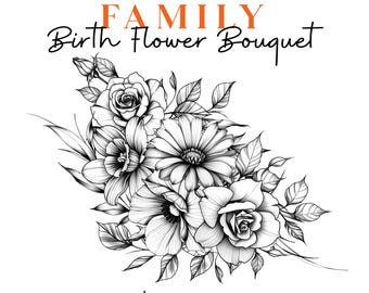 Custom Birth Flower Bouquet Tattoo Design: Family Floral Print (Digital Download)