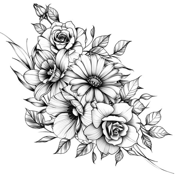 Custom Birth Flower Tattoo Design: Family Floral Bouquet (Digital Download)