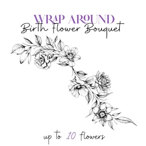 Benutzerdefinierte Armband Wrap Geburt Blume Tattoo-Design, Wrap around Geburt Blumen, Oma Garten personalisierte Geburt Blumenstrauß, digitaler Download