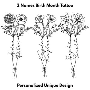 Custom Birth Flower Tattoo Design with 2 Names (Digital)