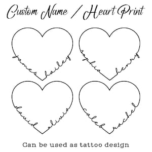 Custom Name Heart Tattoo Design , Couple Custom Print , Line Drawing Heart, Tattoo Design , Name Line Art Print , Name Logo Design SVG PNG