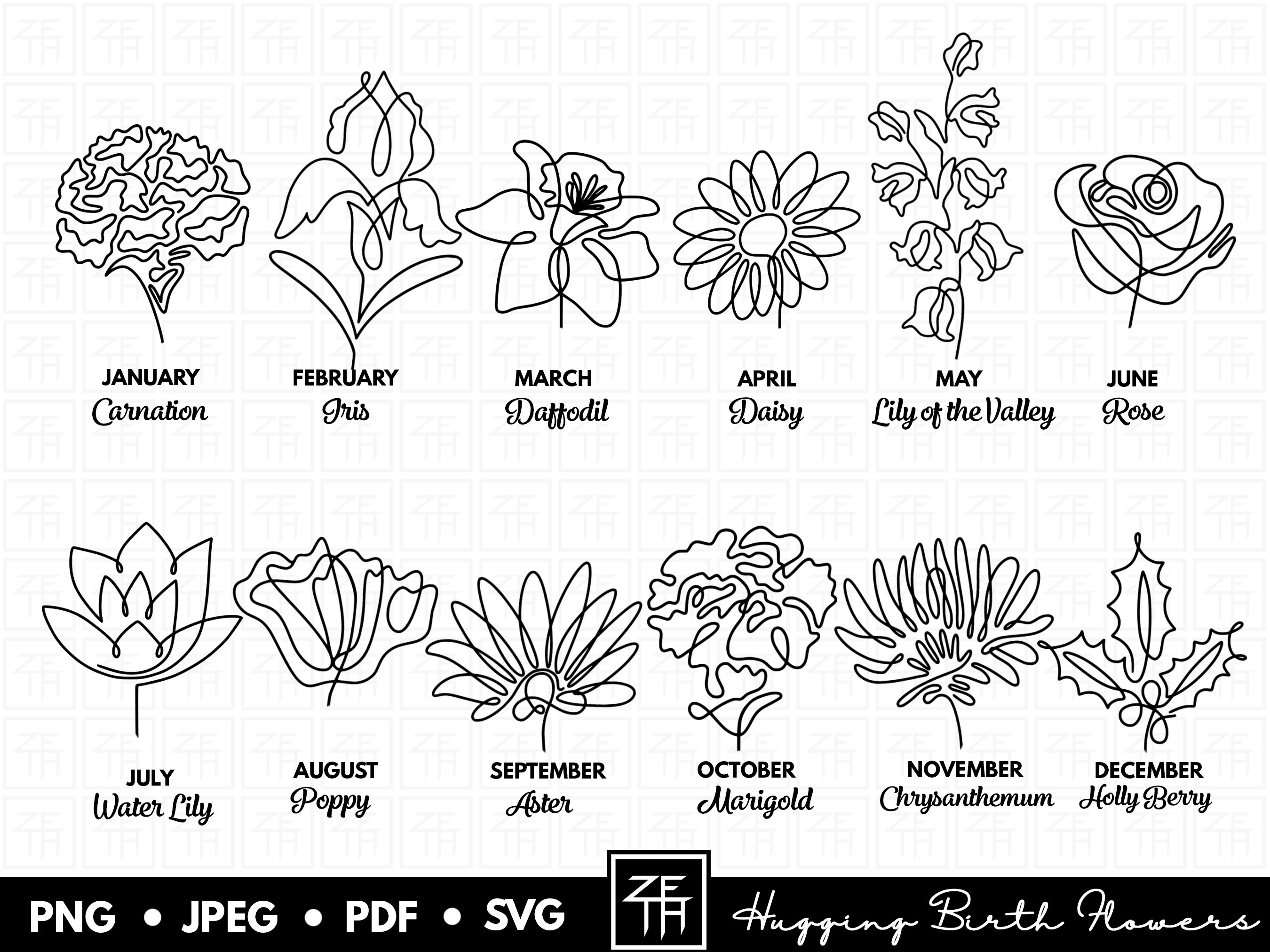 Birth Flower Tattoo Design Hugging Line Art Birth Flowers Etsy Australia