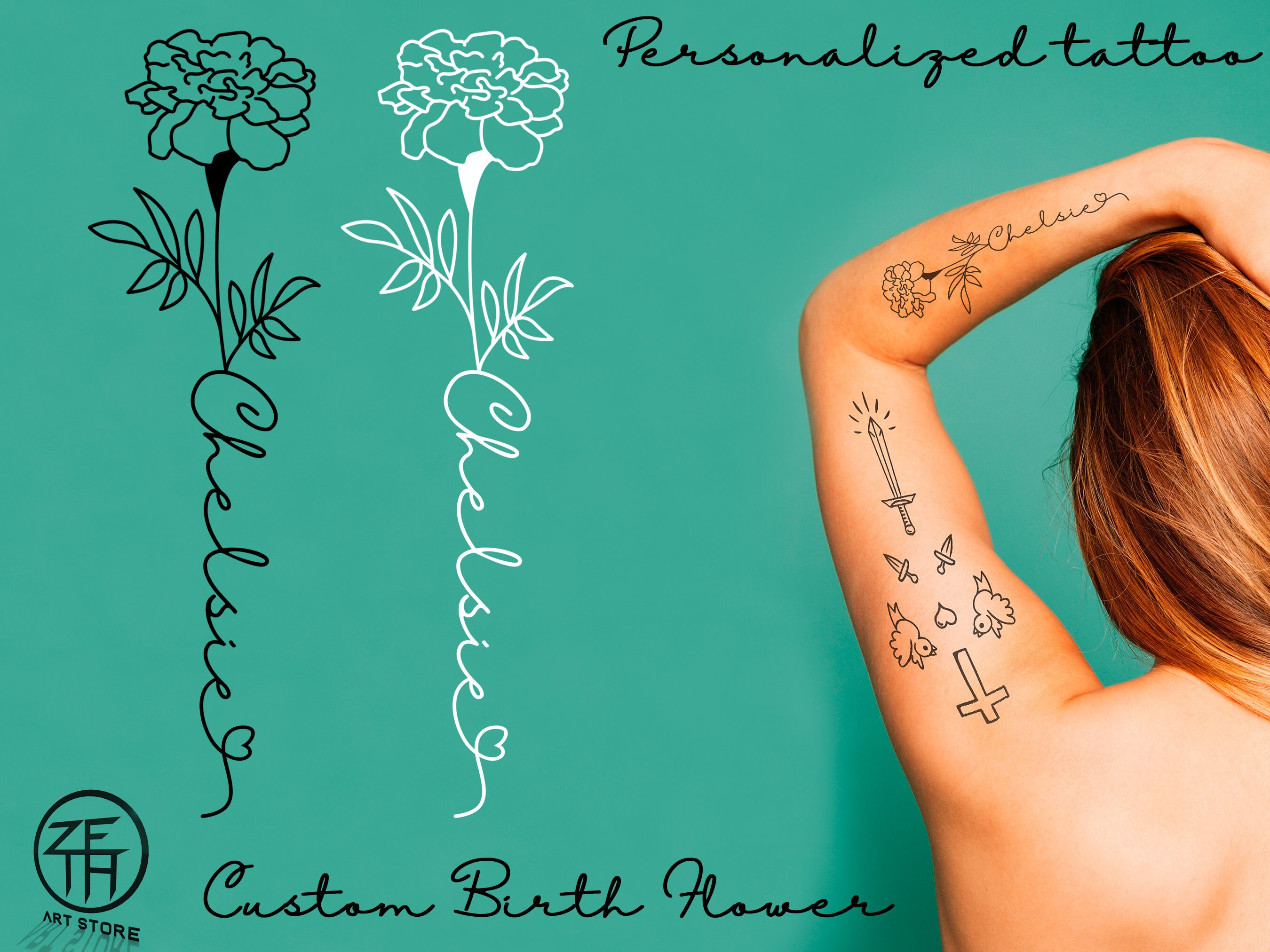 Custom Name Design 5 Personalized Tattoo Design Custom Birth Etsy